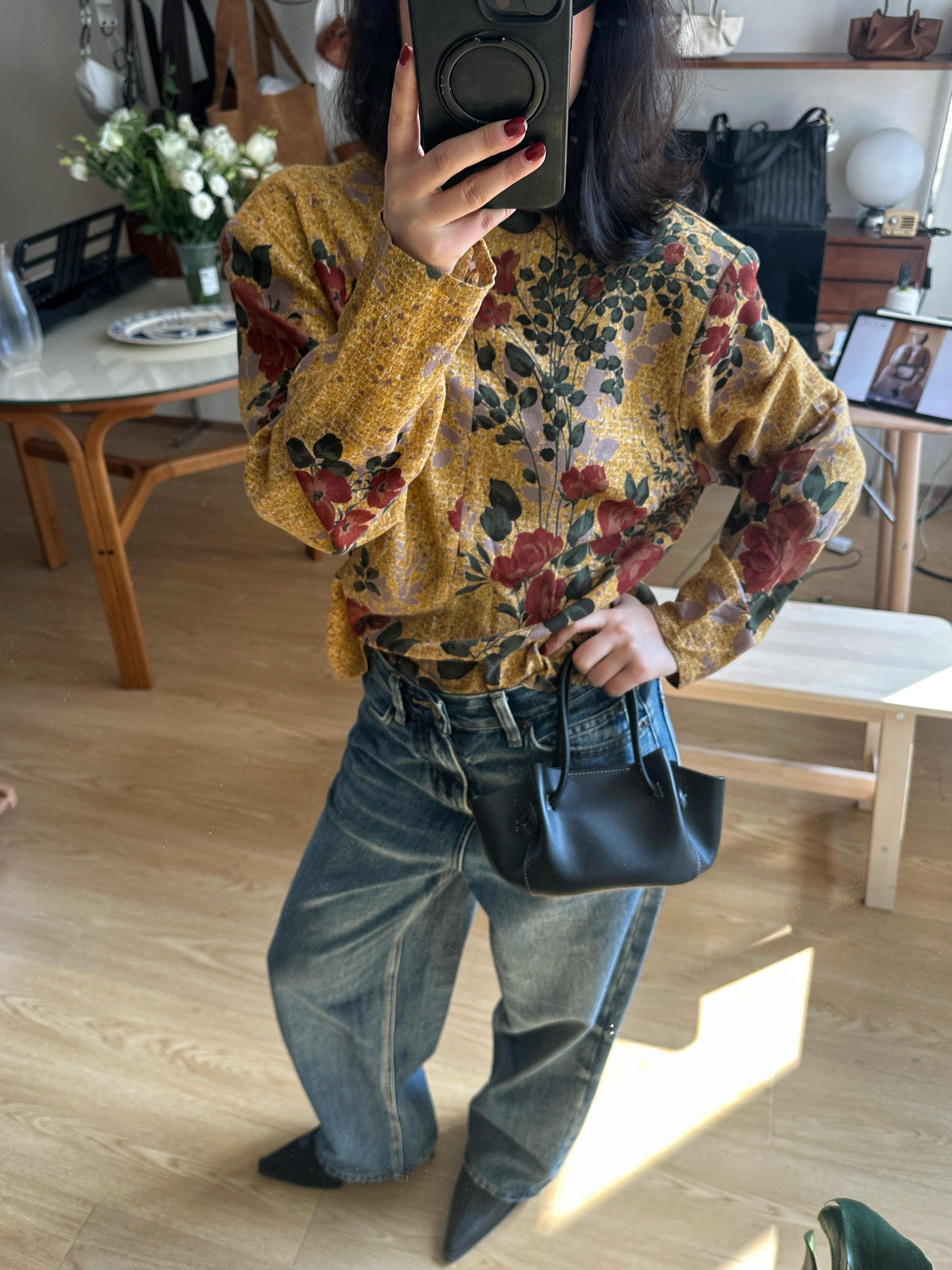 意大利Vintage孤品 后背拉链复古印花长袖衬衫上衣