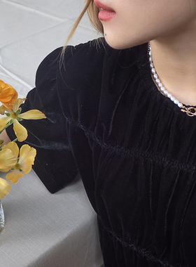 镀铜珍珠圆珠链女天然珍珠锁骨链