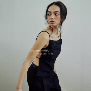 韩代潮牌13month25春夏 jennie同款性感露背可调节露背压褶吊带
