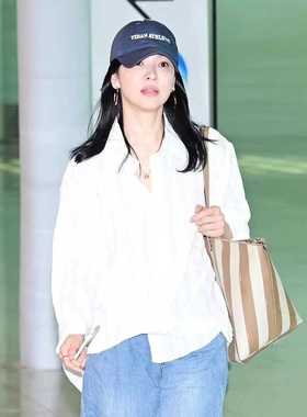 韩代潮牌moia宋慧乔同款休闲翻领长袖条纹衬衫女式防晒宽松 简约