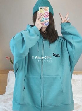韩代潮牌CHANCECHANCE拉链加绒帽衫卫衣cec情侣外套秋冬ins男女