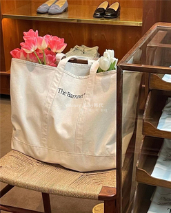 韩代潮牌The barnnet大号刺绣字母帆布包简约大容量帆布袋手拎包