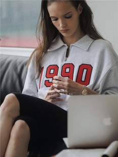 1990刺绣翻领拉链卫衣休闲宽松款 county金高恩原款 韩代潮牌navy