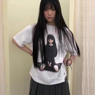 韩代潮牌coyseio卡通动漫女孩印花休闲Newjeans漫画上衣女短袖T恤