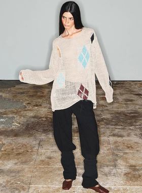 韩代潮牌TheOpenProduct迪丽热巴韩素希同款菱格针织衫慵懒风毛衣