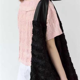 韩代潮牌sienne气质复古大容量托特包单肩包立体玫瑰花 大环保包