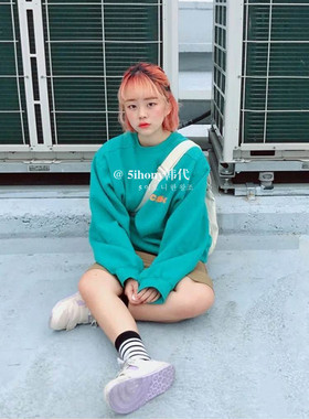 韩代潮牌chancechance cec圆领字母印花加绒卫衣紫色情侣ins潮