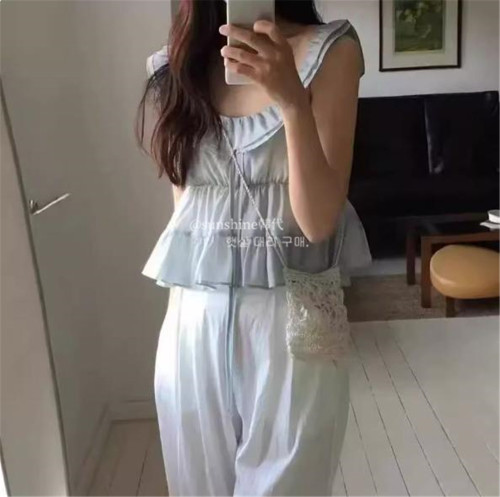 正品双层翻领褶皱荷叶边吊带女