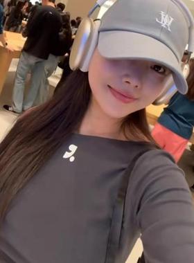 韩代潮牌rest and recreation斜领露肩开叉不规则修身打底白色T恤