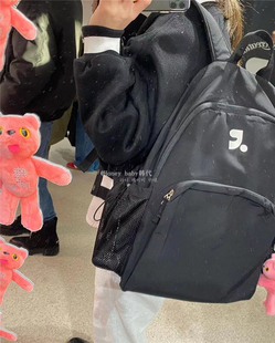 韩代潮牌restandrecreation男女同款LOGO刺绣休闲背包黑色双肩包