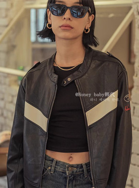 韩代潮牌BITTERCELLS金智妮JENNIE演唱会机车夹克皮衣拼色短外套