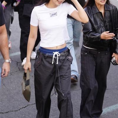 直邮正品跳舞绑带多口袋廓形裤女