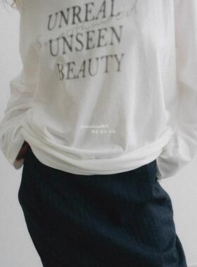 韩代潮牌smoothmood 新款UNREAL 宽松显瘦 白色字母长袖T恤女