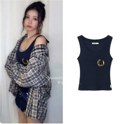 正品华夫格印花低领工字背心