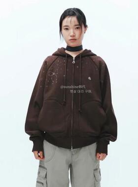 韩代潮牌coyseio蝴蝶结星星印花卫衣少女感上衣拉链连帽加绒外套