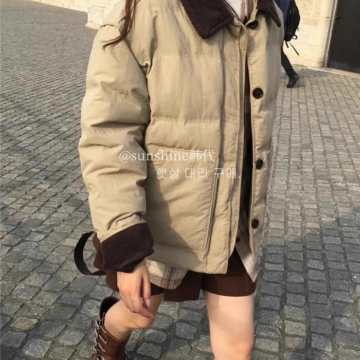 正品衬衫领设计款工装风羽绒外套