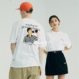韩代潮牌grooverhyme企鹅 可乐 滑板车图案短袖t恤男女款oversiz