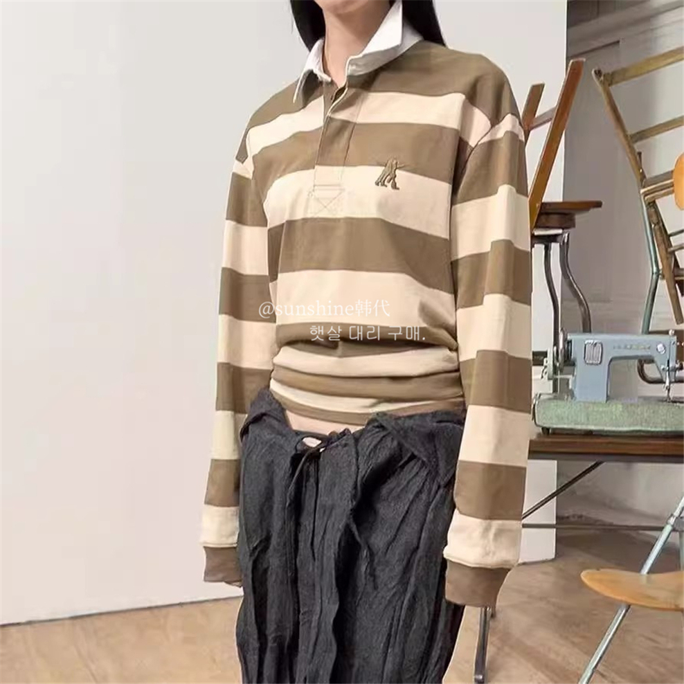 正品条纹飘带翻领宽松长袖ins