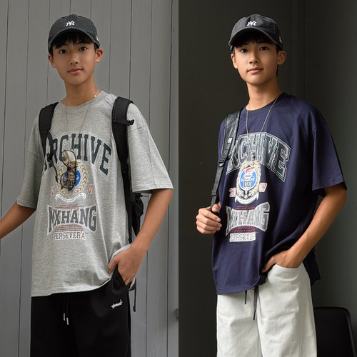 XT1830小赖家青少年2026新款男童时尚T恤印花短袖宽松上衣炸街潮