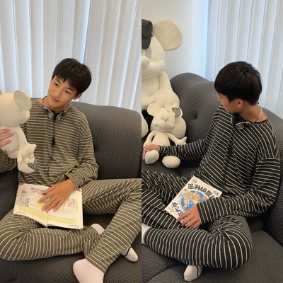 TZ1181小赖26秋青少年条纹睡衣家居服秋衣宽松柔软男大童保暖套装