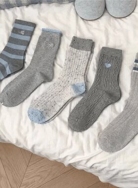 秋冬新款袜子女灰色系简约风格保暖舒适中筒袜时尚推推袜诸暨袜业