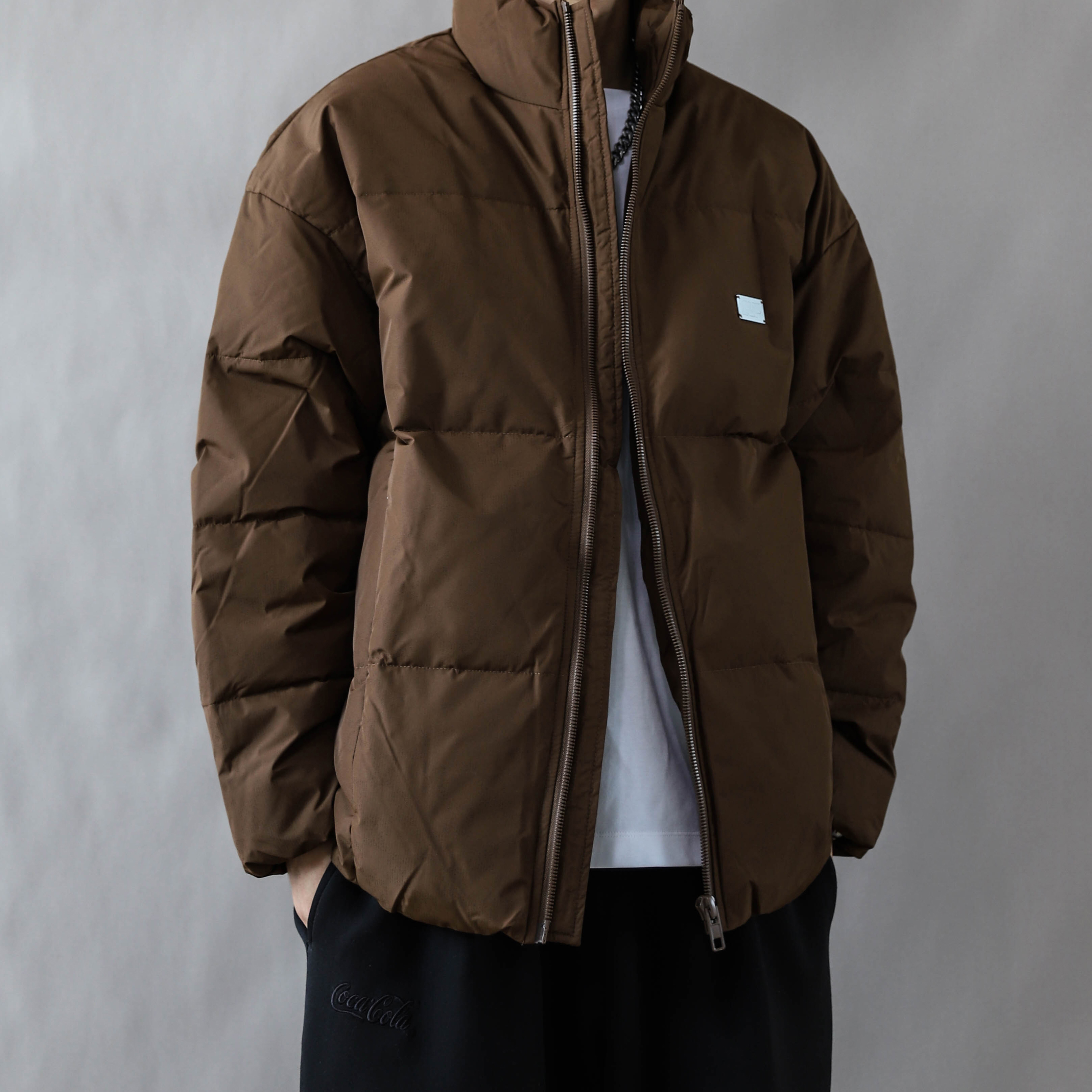 90绒羽绒服男重磅立领保暖外套冬季2025美式复古加肥大码上衣咖色