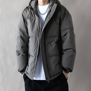 特氟龙三防立领款90绒羽绒服男冬季加厚保暖外套宽松连帽新款褐色