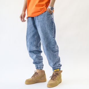 浅色2021新款 潮牌宽松束脚裤 薄款 男春夏季 百搭哈伦休闲弹力 牛仔裤