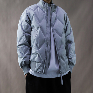 90白鸭绒羽绒服男款冬季2025新款立领外套宽松大码加厚美式灰色