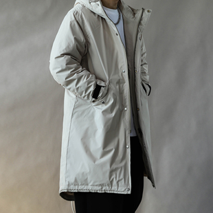 复古风连帽中长款 保暖2025 羽绒服男宽松百搭卡其色鸭绒外套冬装