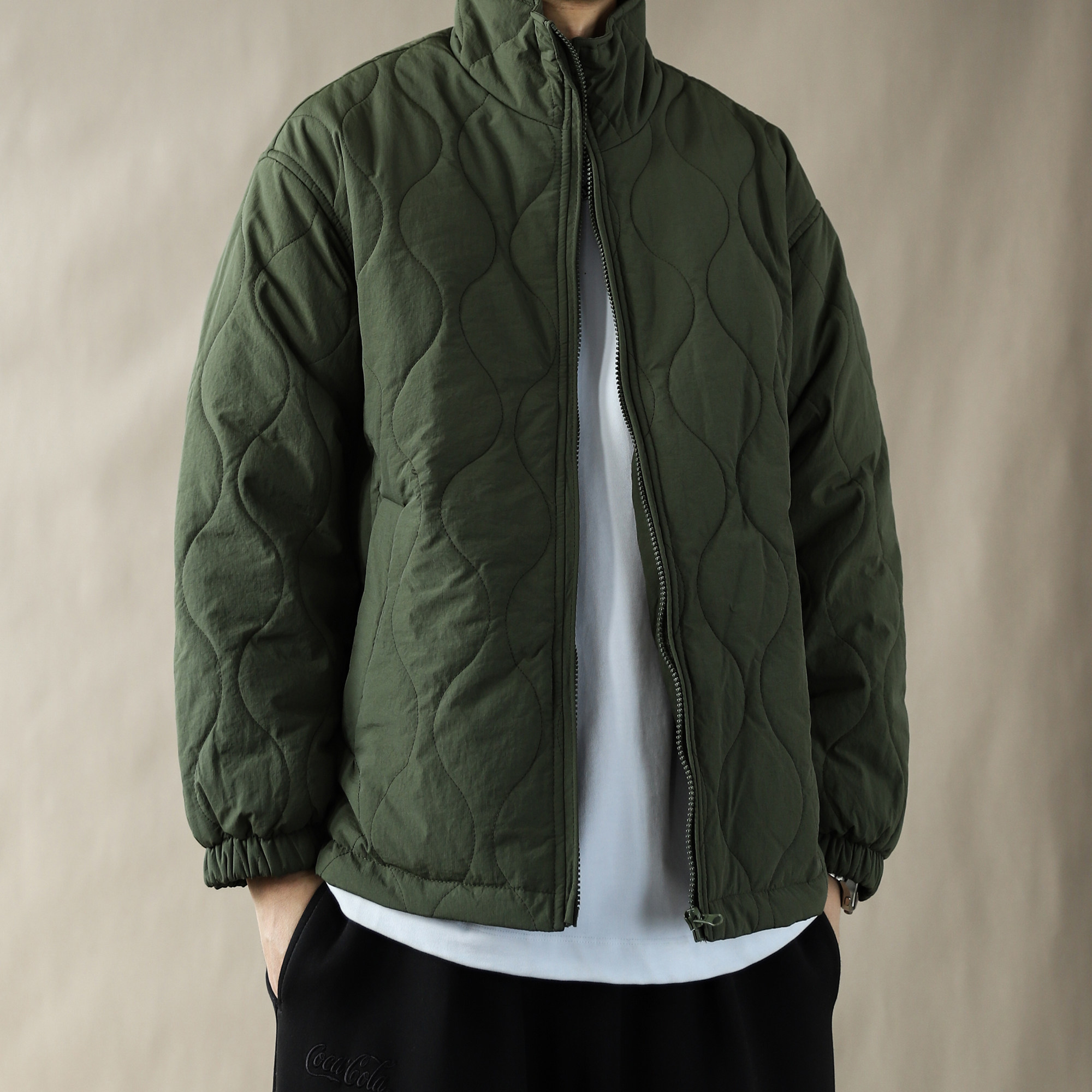 复古立领绗线棉衣棉服男宽松加厚保暖军绿色短款外套冬季2025简约