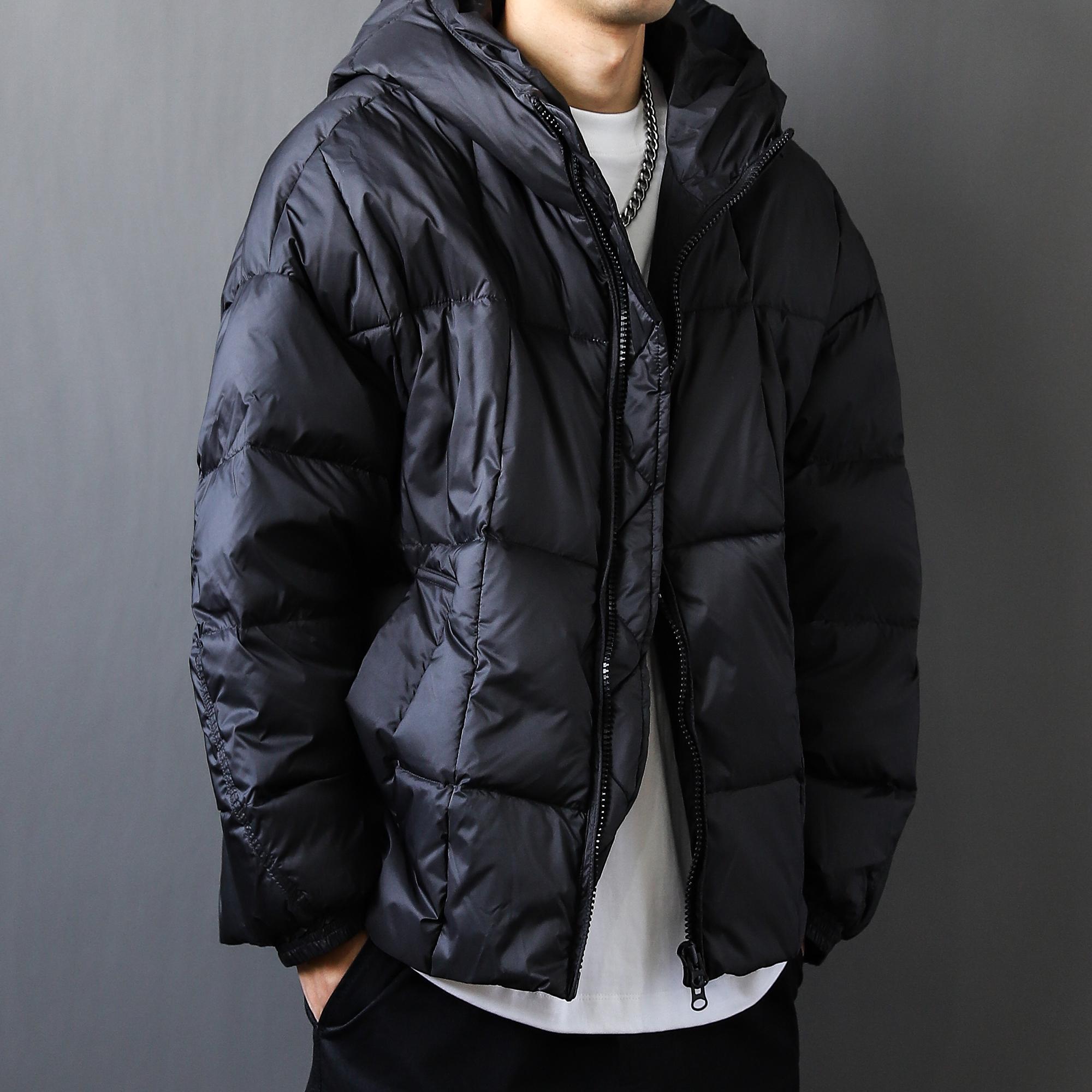 宽松格子高级感羽绒服外套连帽