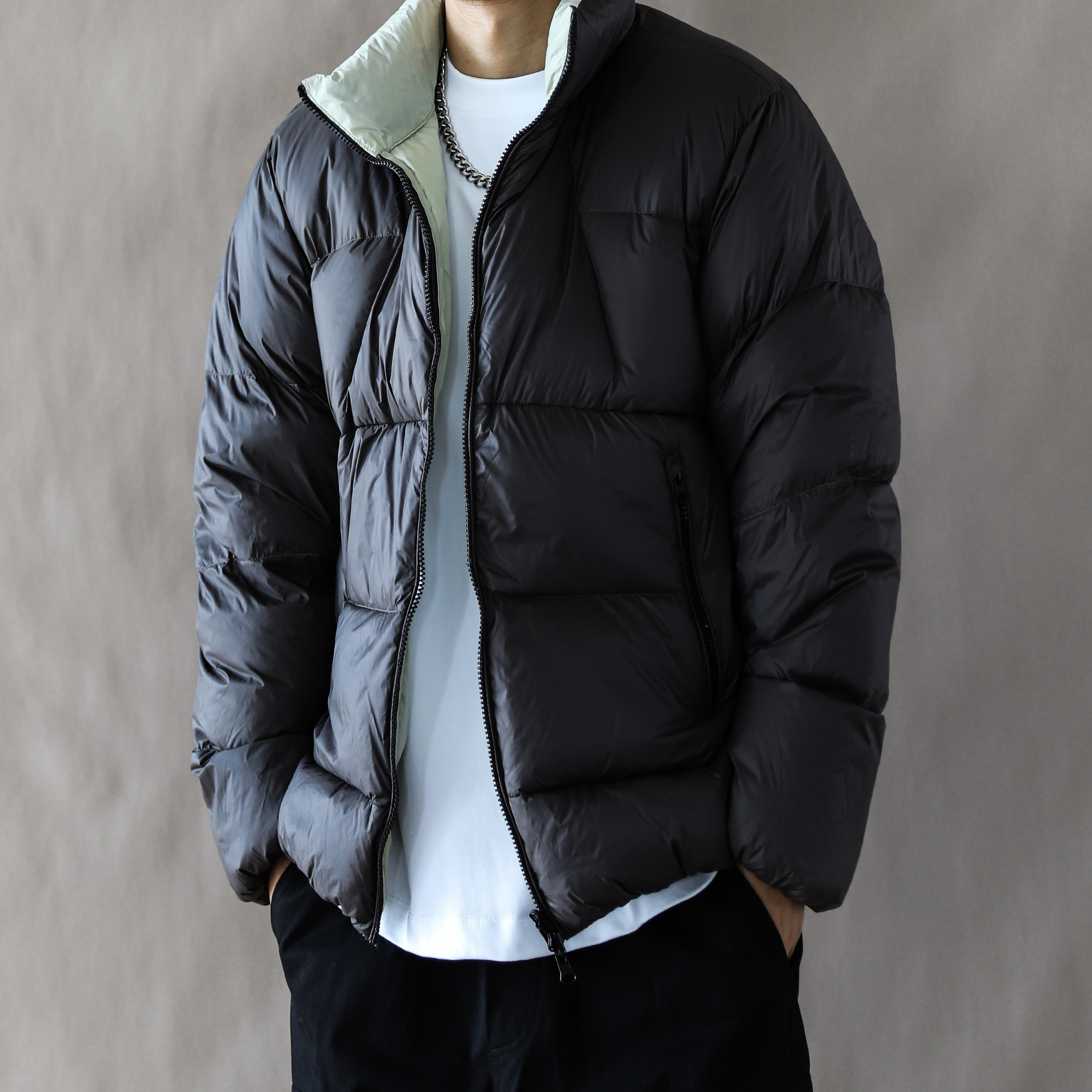90绒羽绒服男特氟龙三防立领款冬季加厚保暖外套灰色宽松上衣新款