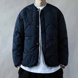 复古风绗缝羽绒服男90%白鸭绒保暖外套轻薄情侣款 道袍2025藏青色