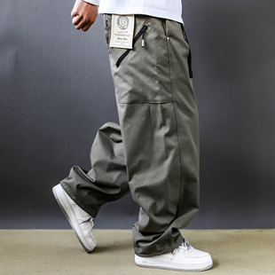 男大码 重磅宽松直筒休闲裤 工装 裤 2025美式 子绿色春季 简约基础款