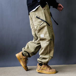 美式 宽松直筒阔腿长裤 工装 男高街痞帅大口袋伞兵裤 裤 2024春秋新款