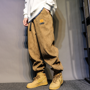 男潮牌宽松休闲裤 灯芯绒裤 卫裤 抽绳束脚裤 哈伦加绒加厚 子男秋冬款
