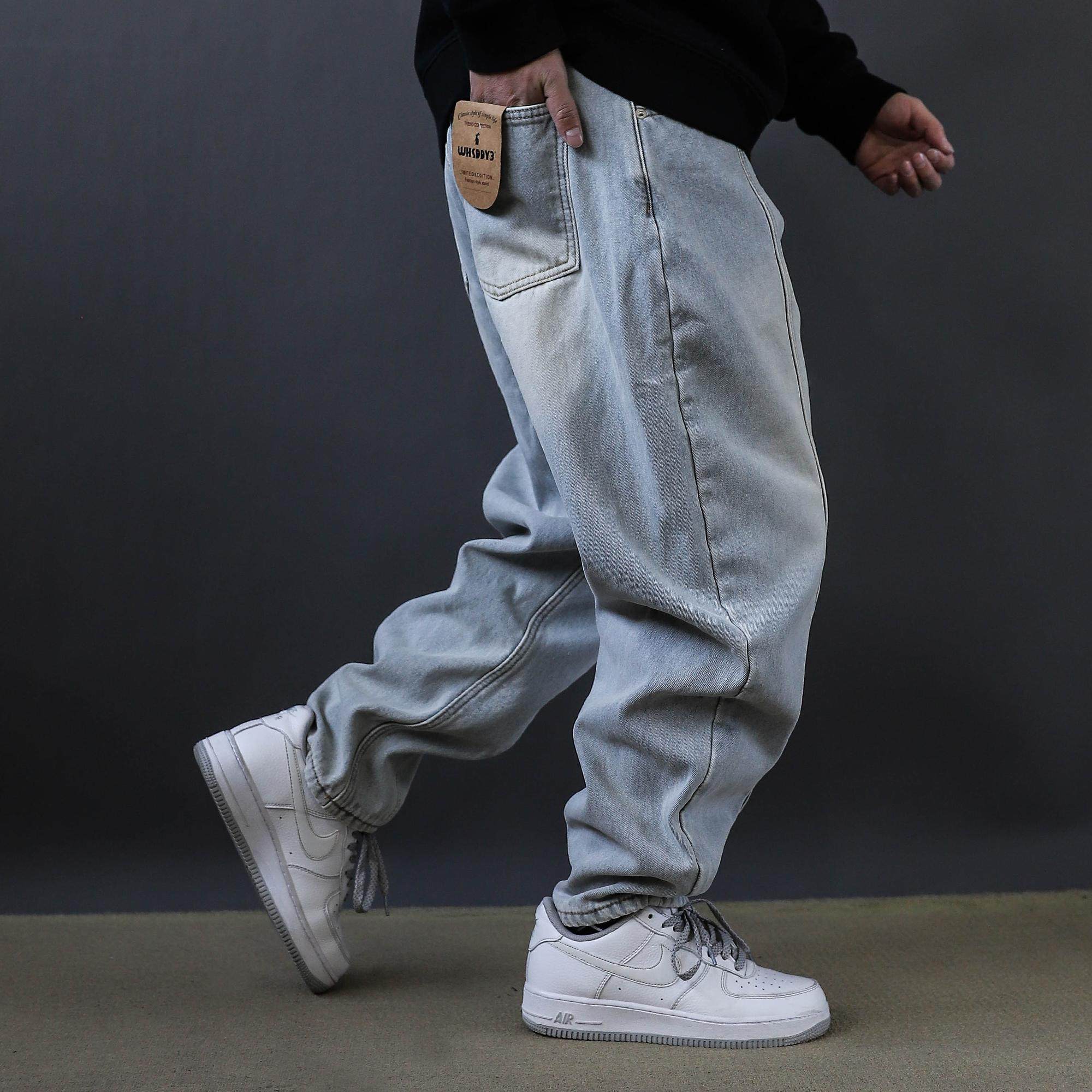 美式复古水洗做旧解构拼接2025牛仔裤男春秋潮牌宽松微锥哈伦裤潮,男装,牛仔裤,淘宝优惠券,粉丝福利购,淘宝优惠卷