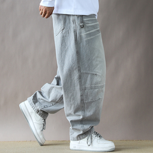 春秋美式工装风重磅弯刀裤男宽松休闲长裤直筒中腰港风潮裤灰色