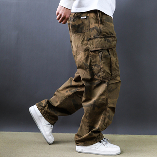 男直筒宽松抽绳阔腿裤 2025春季 裤 休闲痞帅复古大口袋迷彩工装 美式