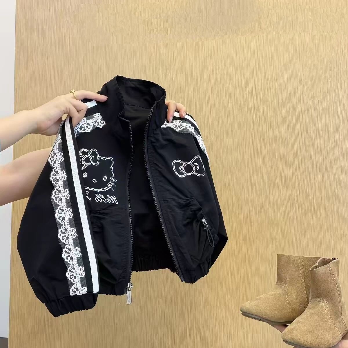 女童秋季外套儿童春款芭蕾风卡通蕾丝边夹克休闲百搭立领洋气外套图片