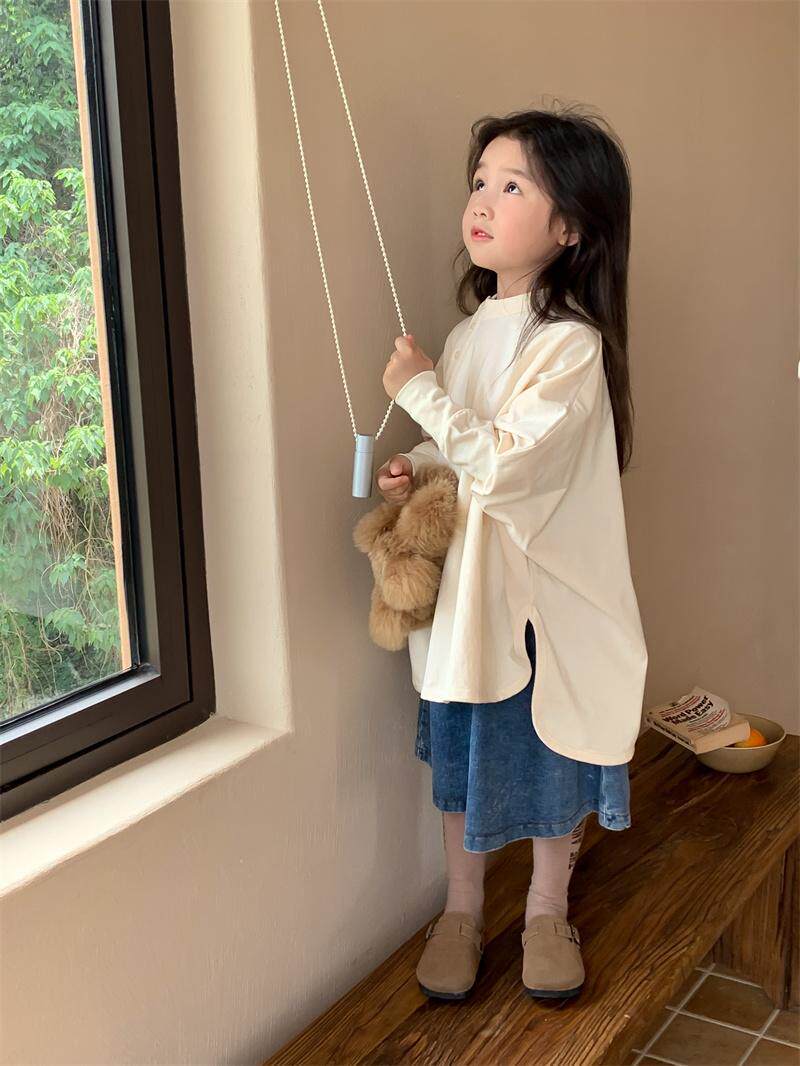 女童卫衣套装春秋韩版宝宝洋气时髦中长款上衣日系森系牛仔裙套装