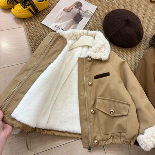 女童工装 棉服秋冬春儿童派克服拼羊羔毛夹克棉衣外套棉袄洋气保暖