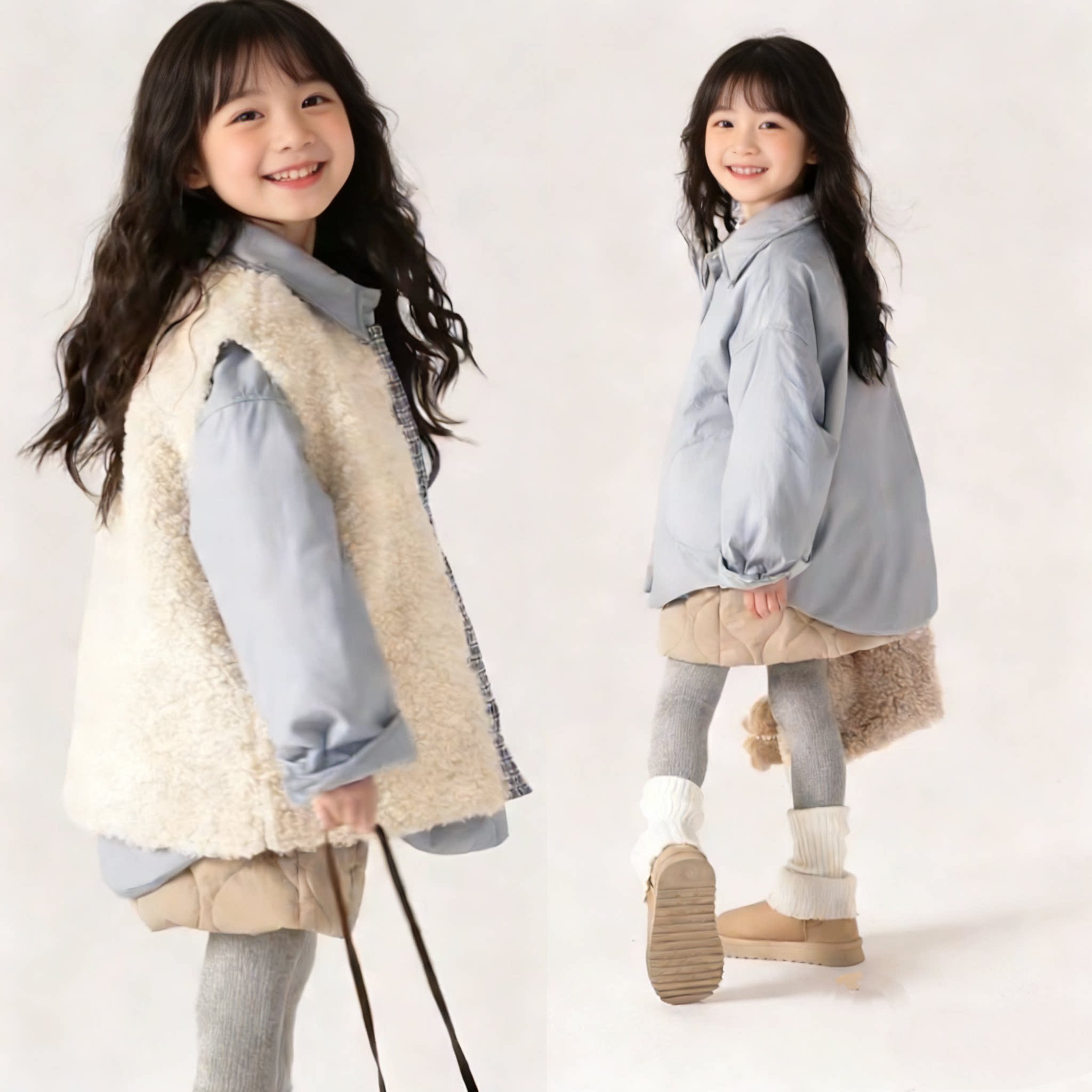 女童春秋冬马甲背心旗袍拜年服加套装