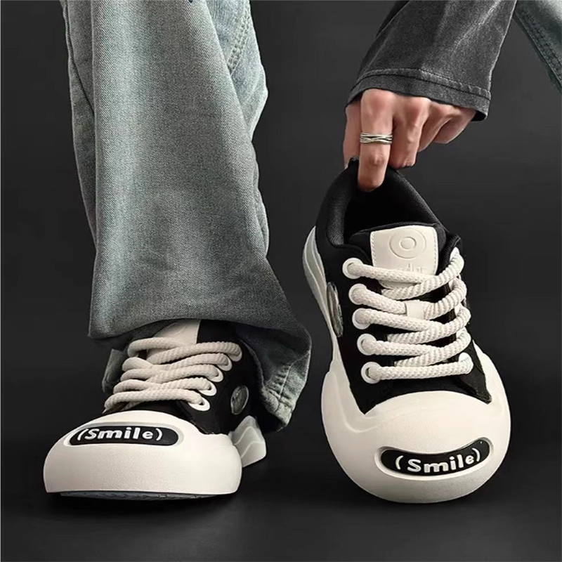 帆布男鞋2025秋季新款开口笑小众丑萌大头板鞋男款厚底运动休闲鞋,流行男鞋,帆布鞋,淘宝优惠券,粉丝福利购,淘宝优惠卷