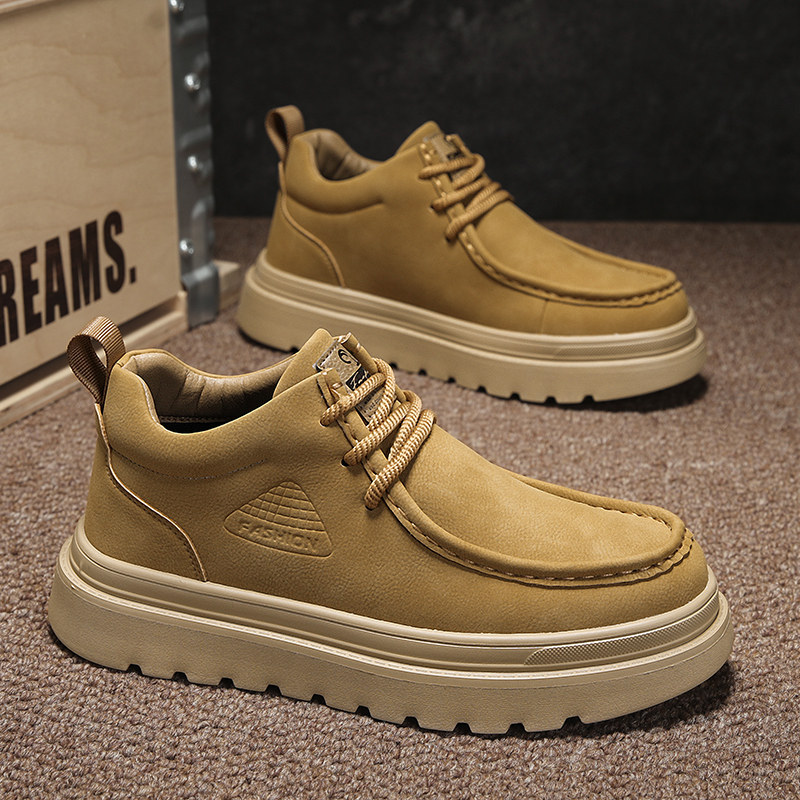 男鞋冬季英伦风复古男士休闲皮鞋运动厚底增高真皮防水防滑工作鞋,流行男鞋,单鞋,淘宝优惠券,粉丝福利购,淘宝优惠卷
