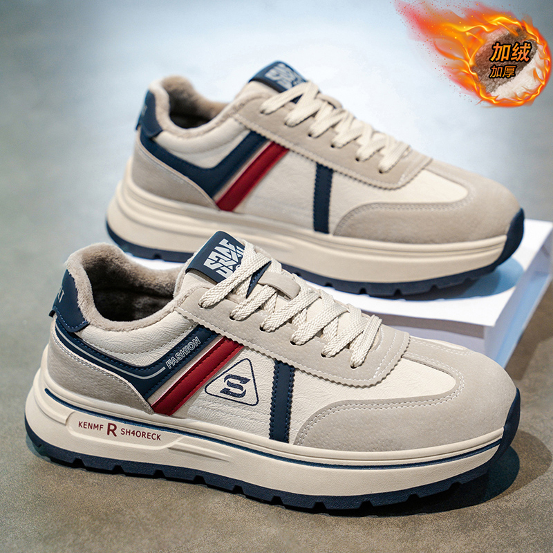 男鞋2025新款冬季加绒保暖二棉鞋青少年休闲运动内增高小白老爹鞋