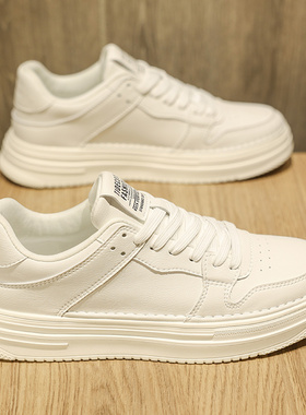 男鞋冬季高级感百搭白色板鞋男士休闲皮鞋运动增高真皮小白鞋潮鞋