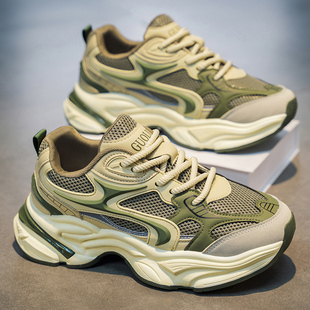 男鞋2026新款春季透气高级感百搭休闲运动鞋厚底内增高复古老爹鞋