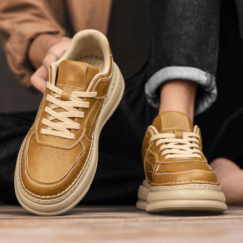 男鞋冬季复古休闲百搭真皮板鞋男士工作防水运动皮鞋厚底增高潮鞋,流行男鞋,休闲板鞋,淘宝优惠券,粉丝福利购,淘宝优惠卷